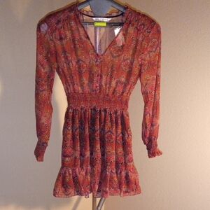 Zara Orange Red Pleated Ruffled Sundress Size XS